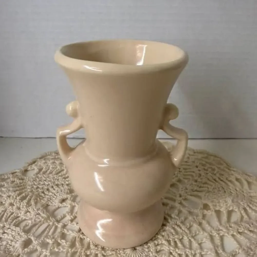 Vintage Cream Ceramic Double Handled Vase